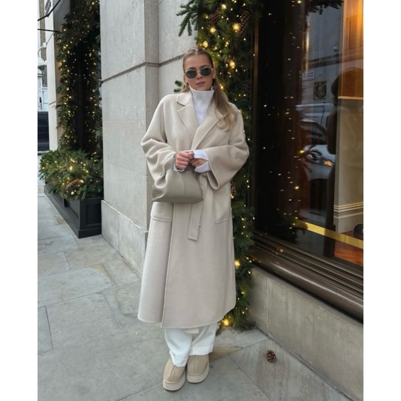 Zara wool blend belted wrap coat cream - Picture 6 of 13